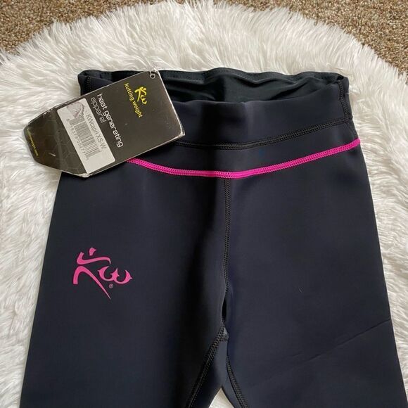 KW Heat Generating Capri Pants Weight Cutting Black Pink NEW Women’s Size XS - Picture 3 of 9